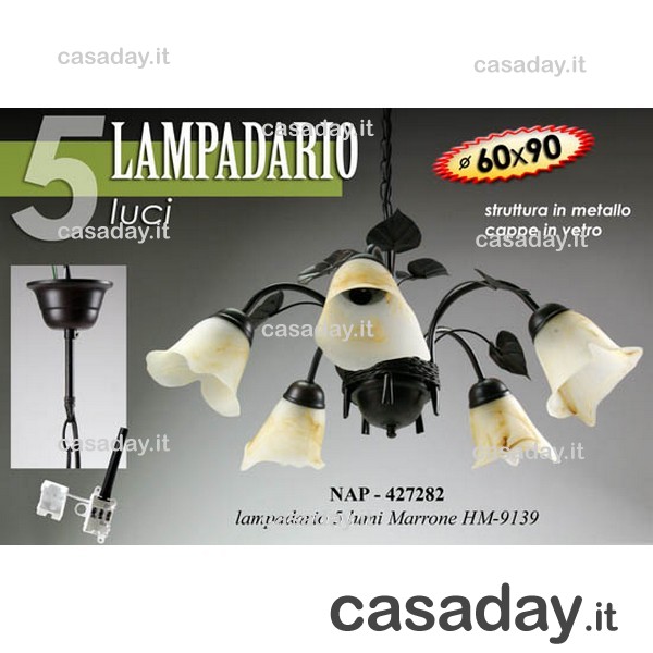 LAMPADARIO 5 LUCI FIORI E FOGLIE 