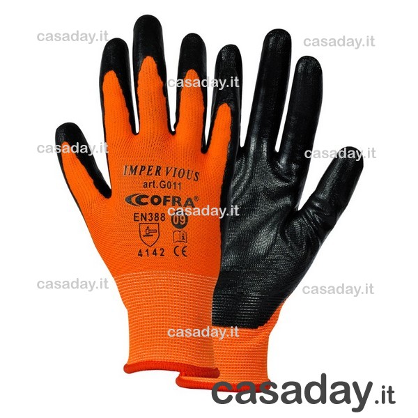 GUANTI NITRILE PUNTINATI ARANCIO-NERO GUANTI NITRILE PUNTINATI ARANCIO-NERO