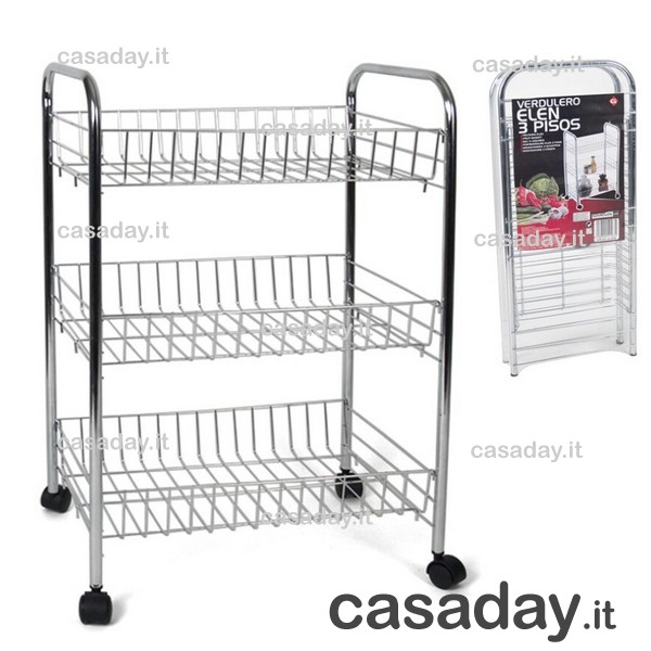 CARRELLO INOX 3 CESTI RETT. C-RUOTE 