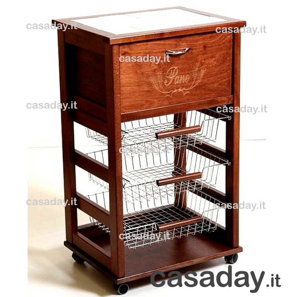 CARRELLO LEGNO C/MATTONELLE PORTAPANE NOCE CARRELLO LEGNO C/MATTONELLE PORTAPANE NOCE