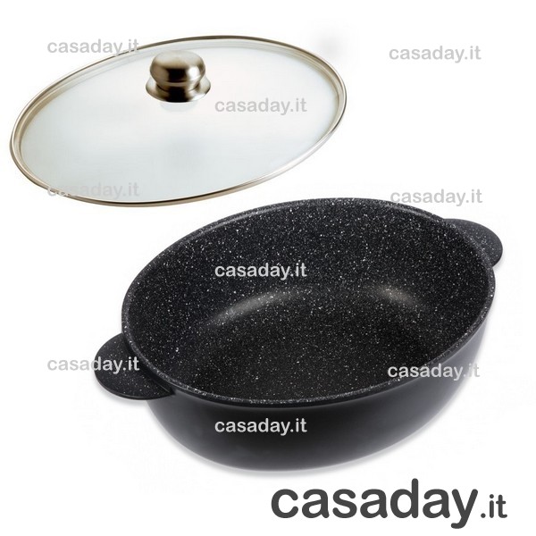 CASSERUOLA OVALE GRANITO CM.34X28 C/COPERCHIO VETRO pentalux
